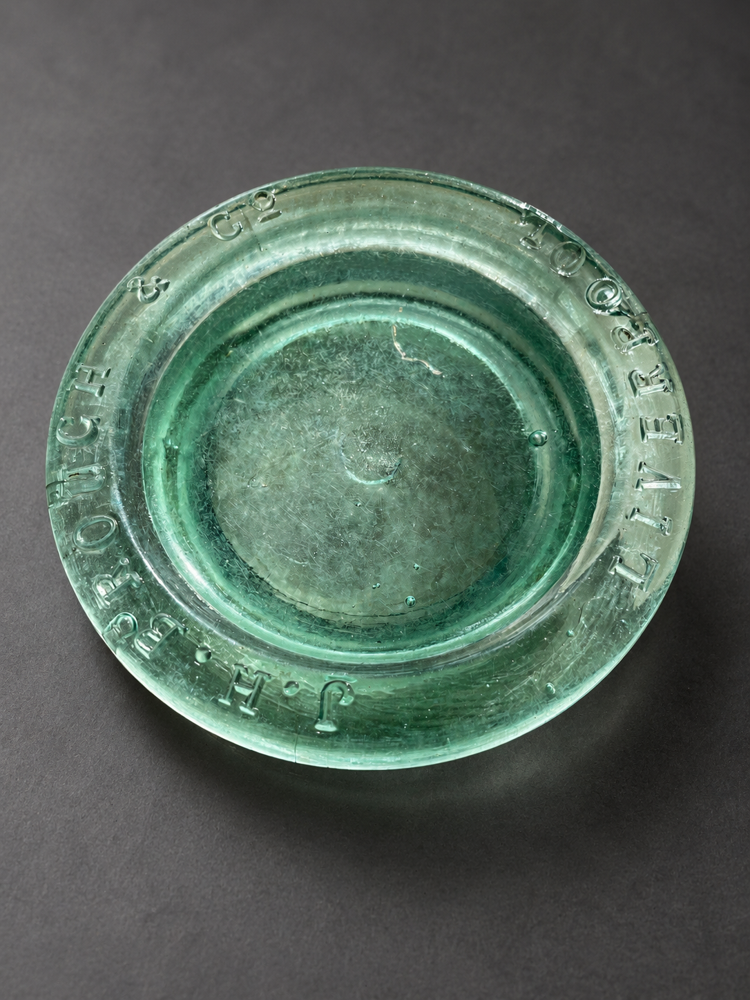 Vintage J.H. Brough Liverpool Embossed Glass Lid