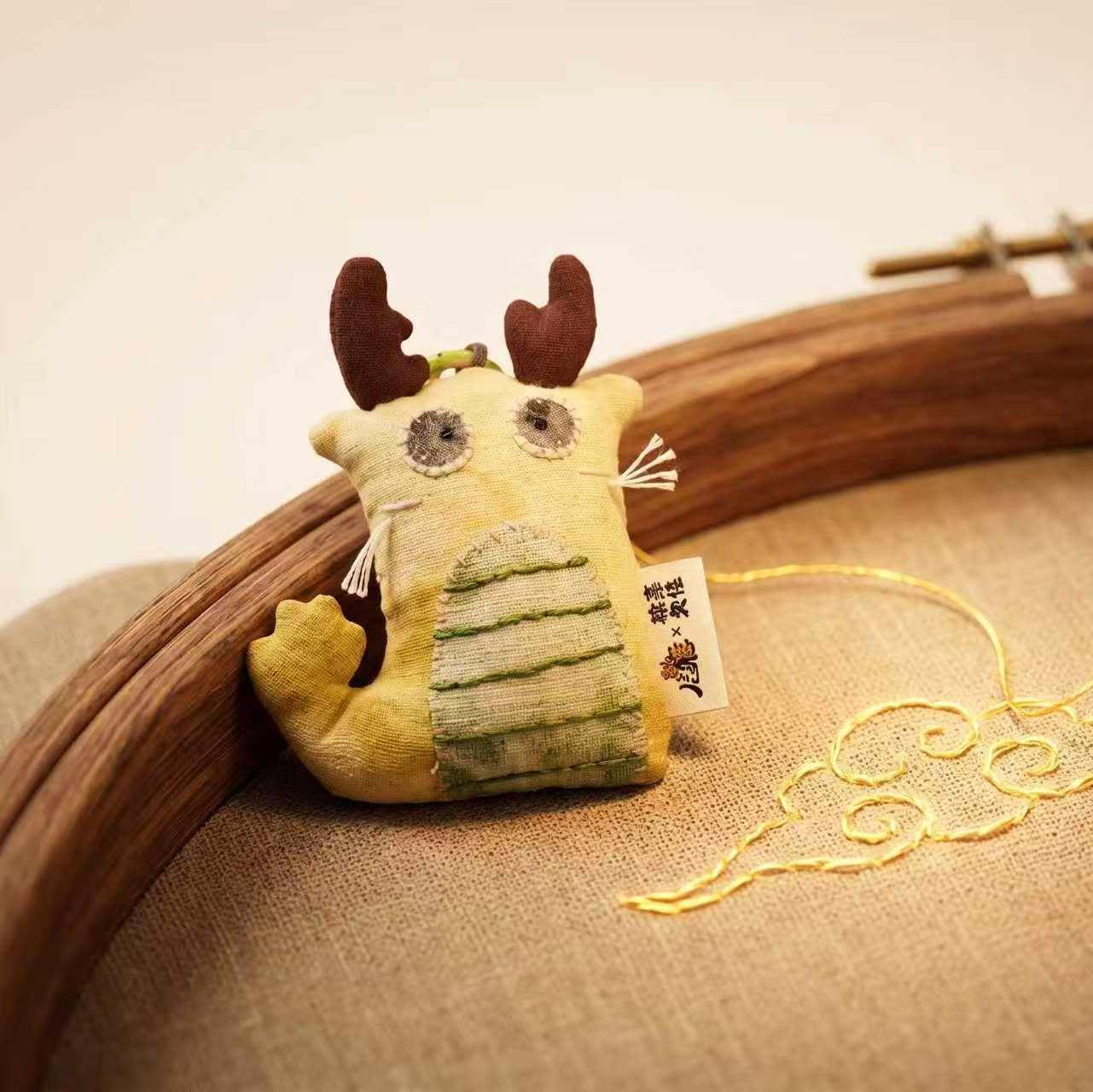Handcrafted Linen Golden-Horn Dragon Bag Charm