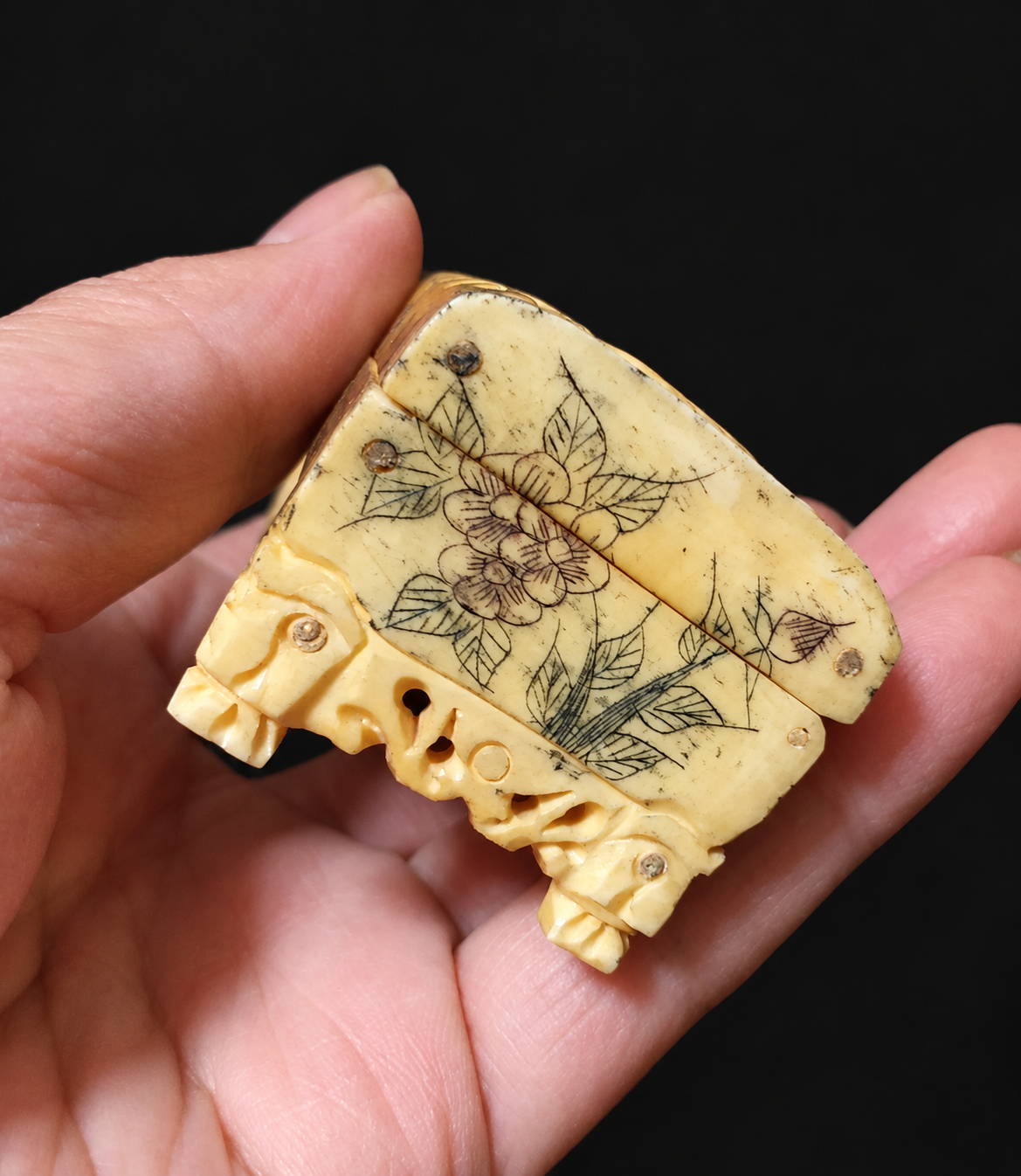 Vintage Chinese Carved Bone “Abundant Fish” Jewelry Box — view 3