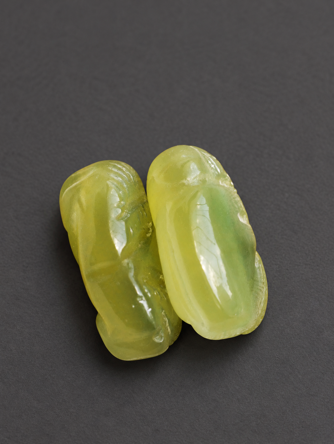 Pair of Carved Yellow-Green Stone Monkey Beads — view 6