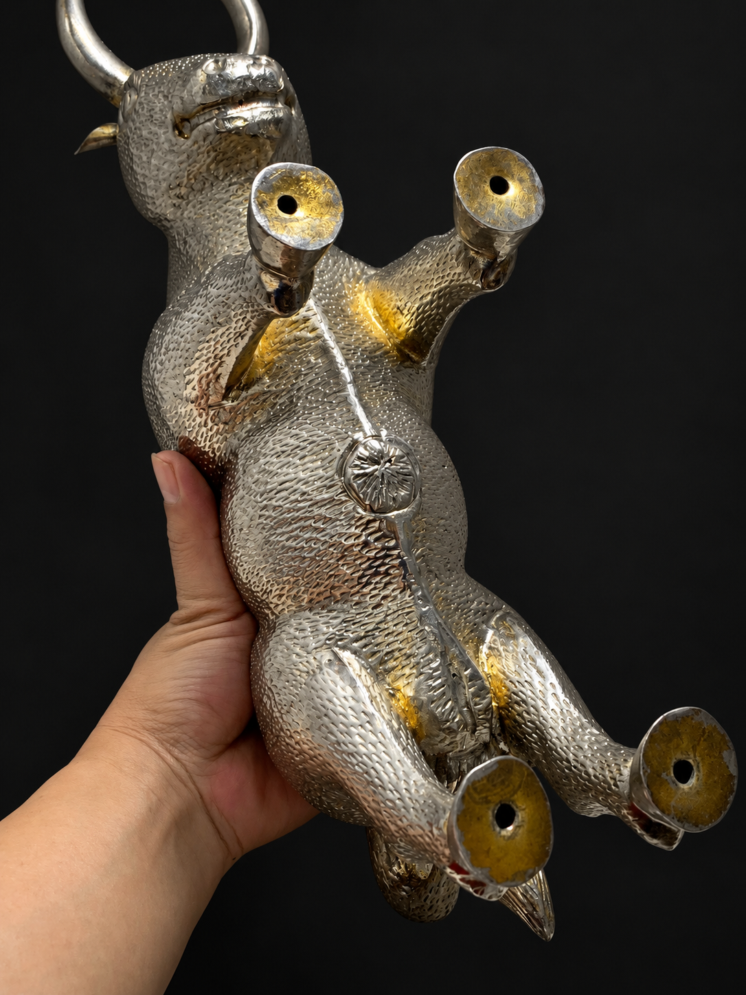 Vintage Silvered Repoussé Zebu Bull Sculpture — view 4