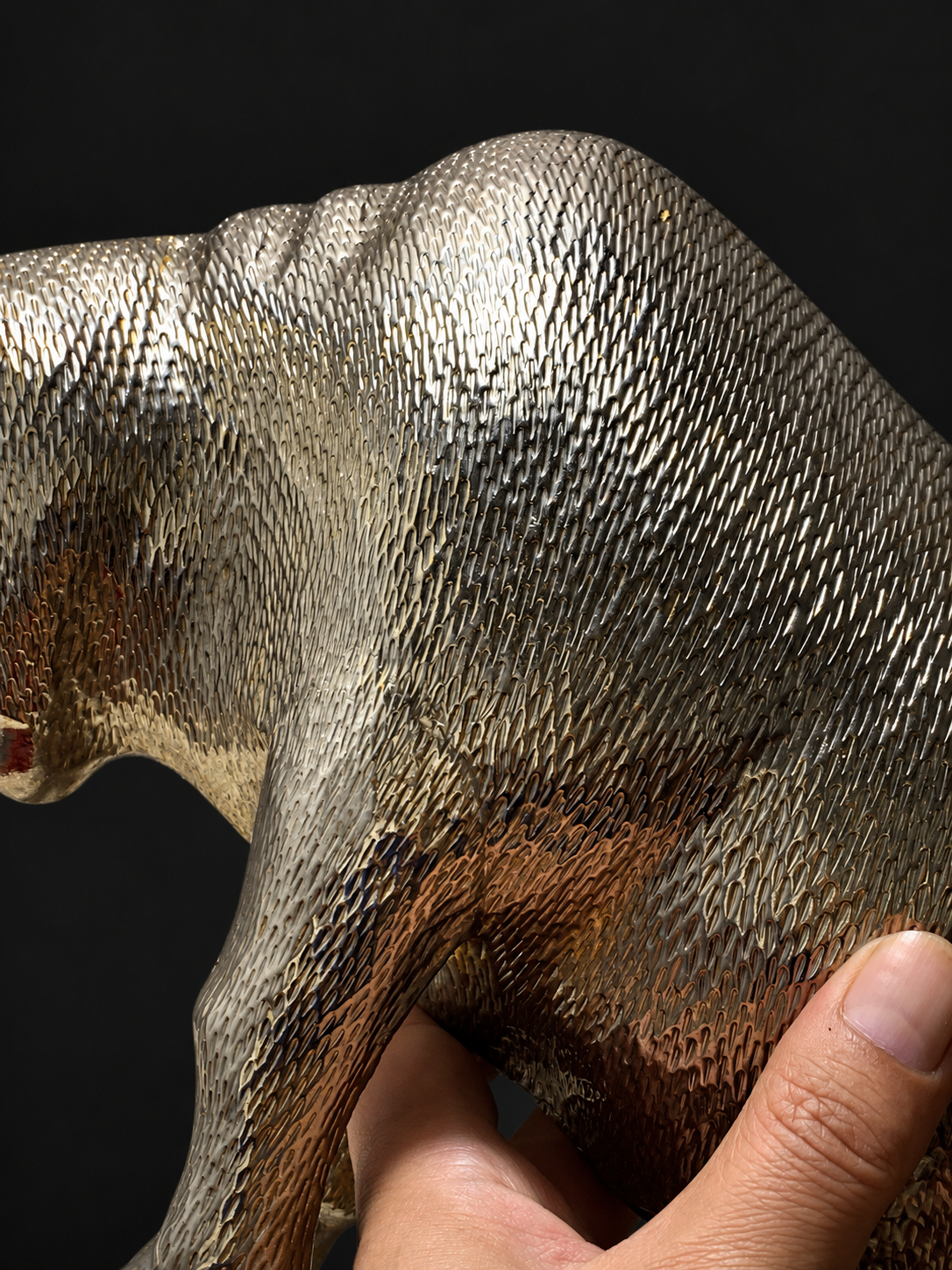 Vintage Silvered Repoussé Zebu Bull Sculpture — view 6