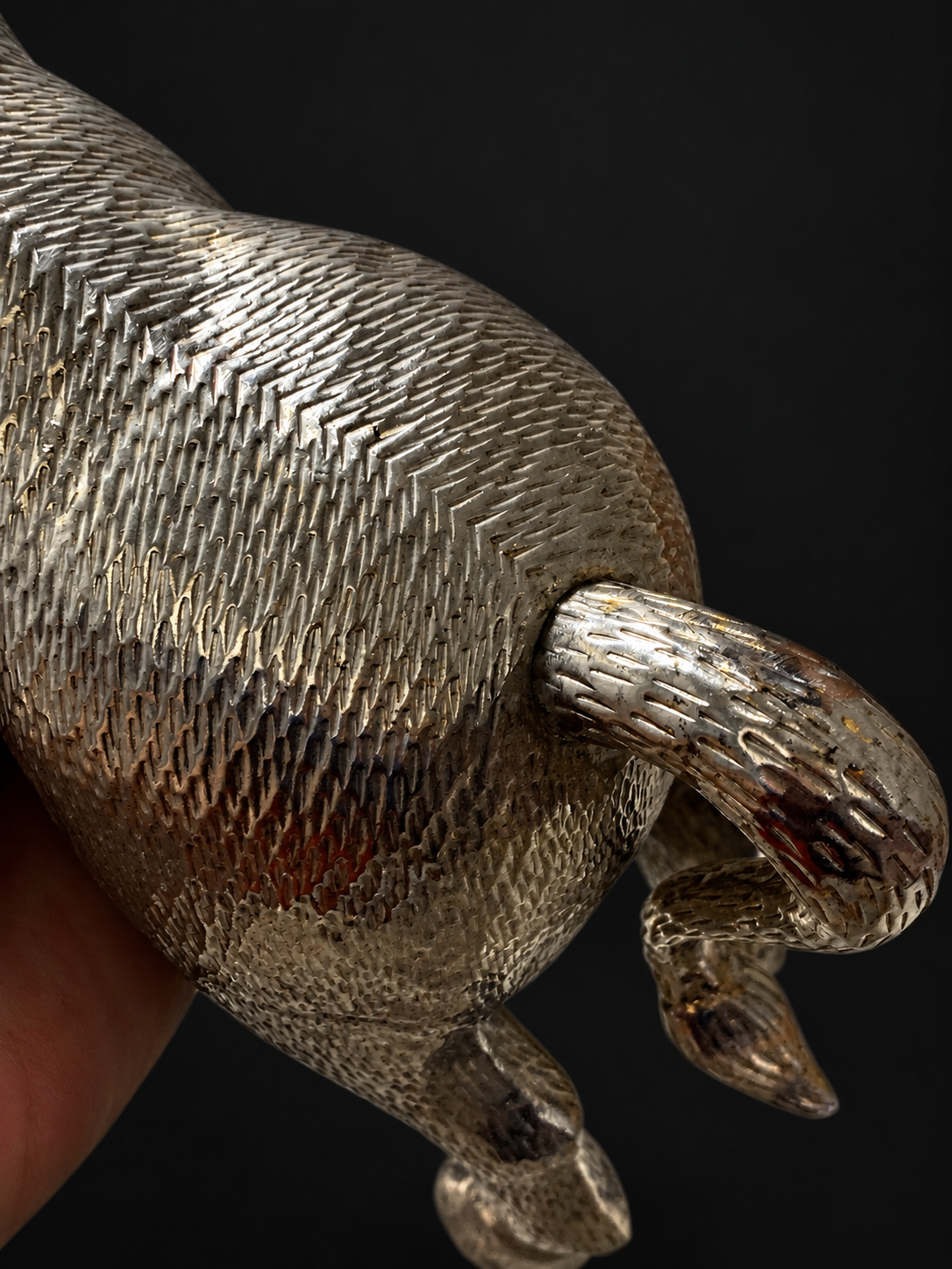 Vintage Silvered Repoussé Zebu Bull Sculpture — view 8