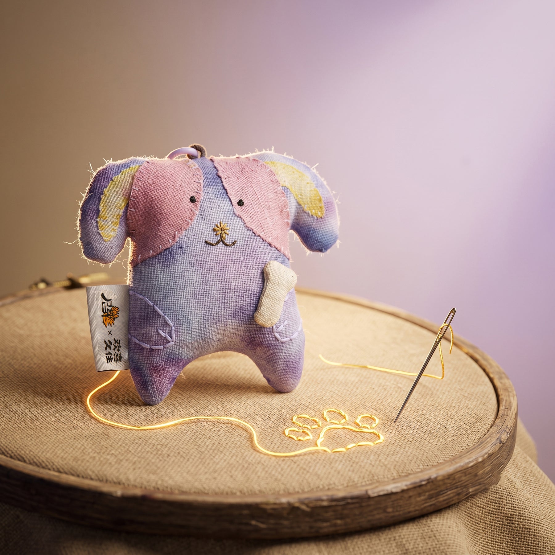 Handcrafted Linen Lilac Floppy-Ear Dog Bag Charm