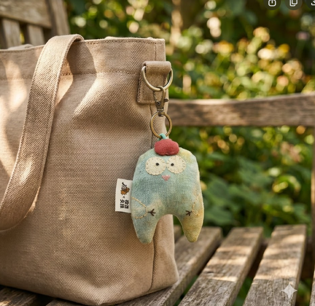 Ciondolo da borsa in lino con pulcino verde menta