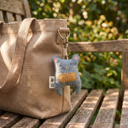 Handcrafted Linen Dusty Blue Mouse Bag Charm – handmade linen animal bag charm by Brusion