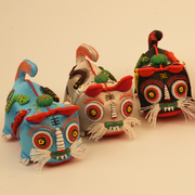 Guardian Tiger - Azure | Hand-Embroidered Protector – side view showing shape and hand-stitched details