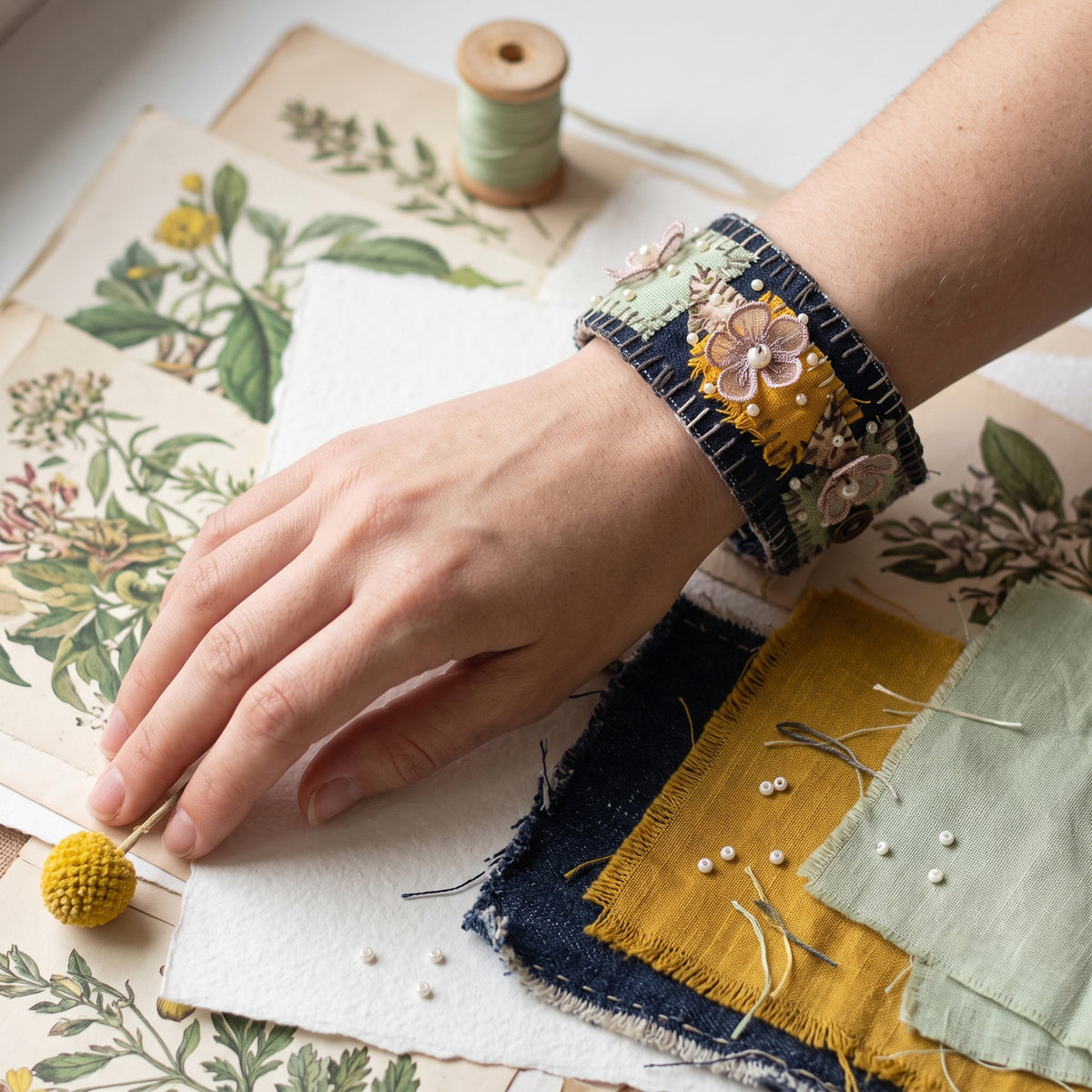 Indigo Fine-Stripe Fabric Wristband