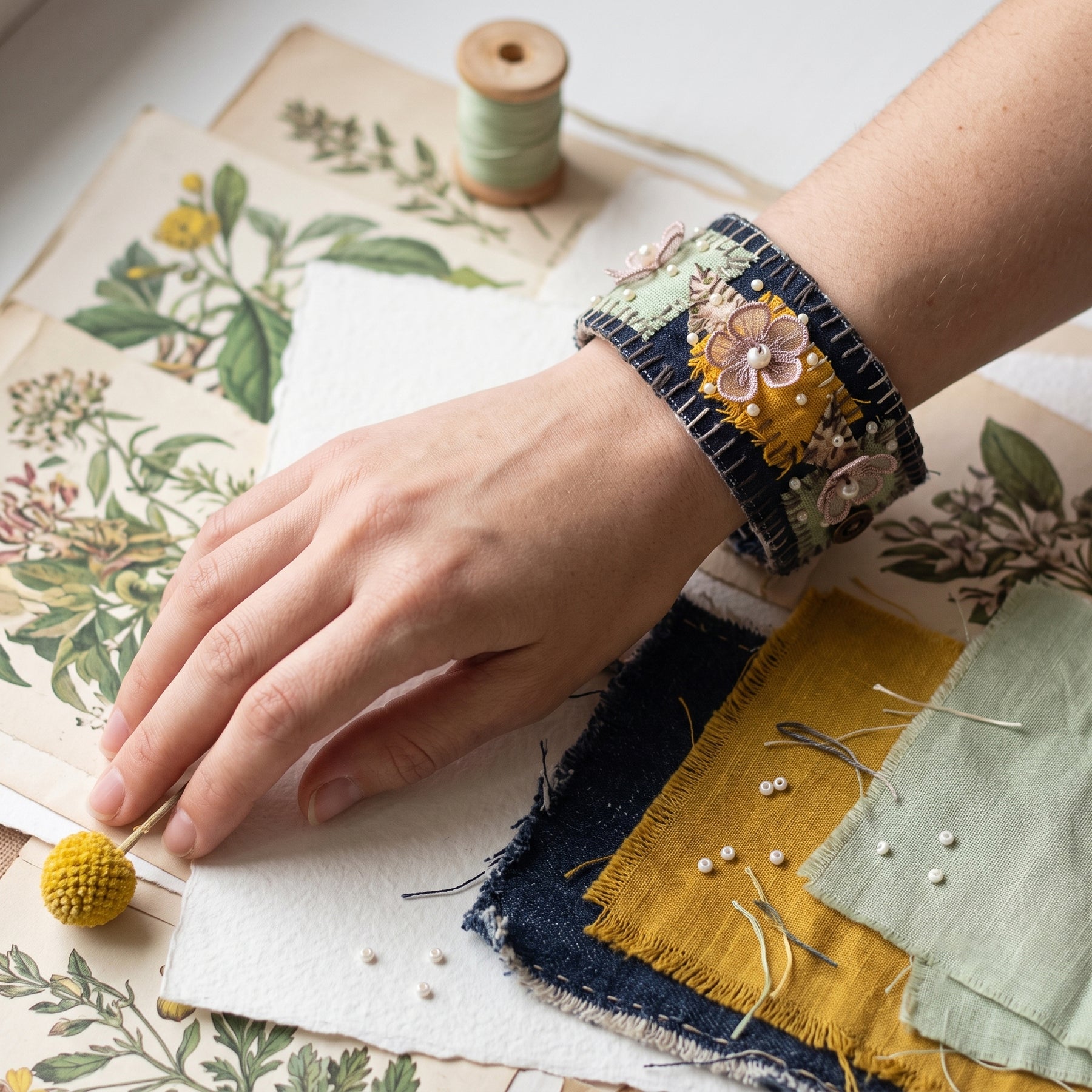 Indigo Fine-Stripe Fabric Wristband