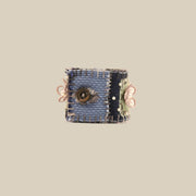 Indigo Fine-Stripe Fabric Wristband – handmade patchwork fabric bracelet by Brusion