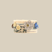 Blue-White Floral Shadow Wristband – handmade patchwork fabric bracelet by Brusion