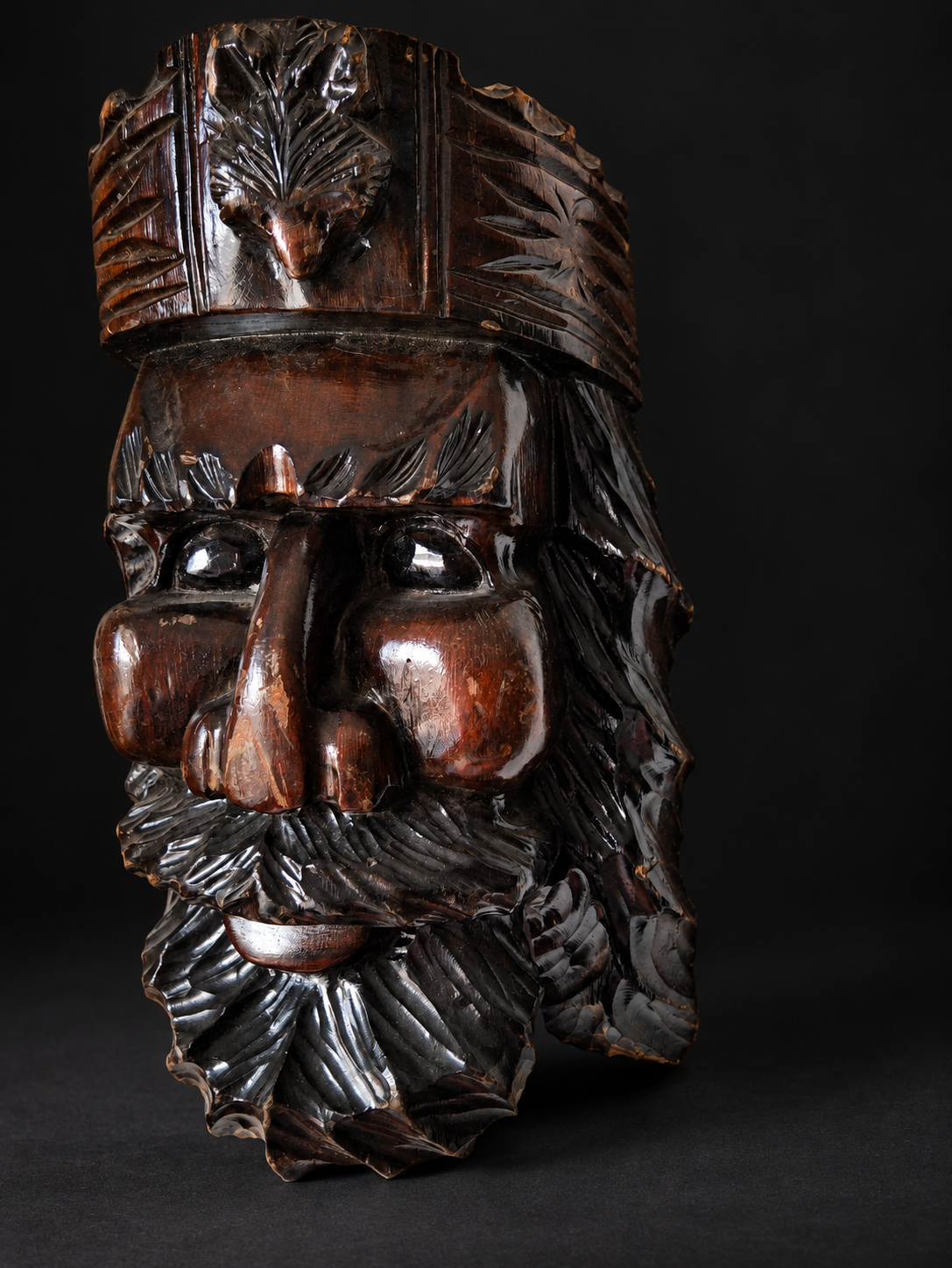 Carved Wooden Bearded-Face Wall Ornament