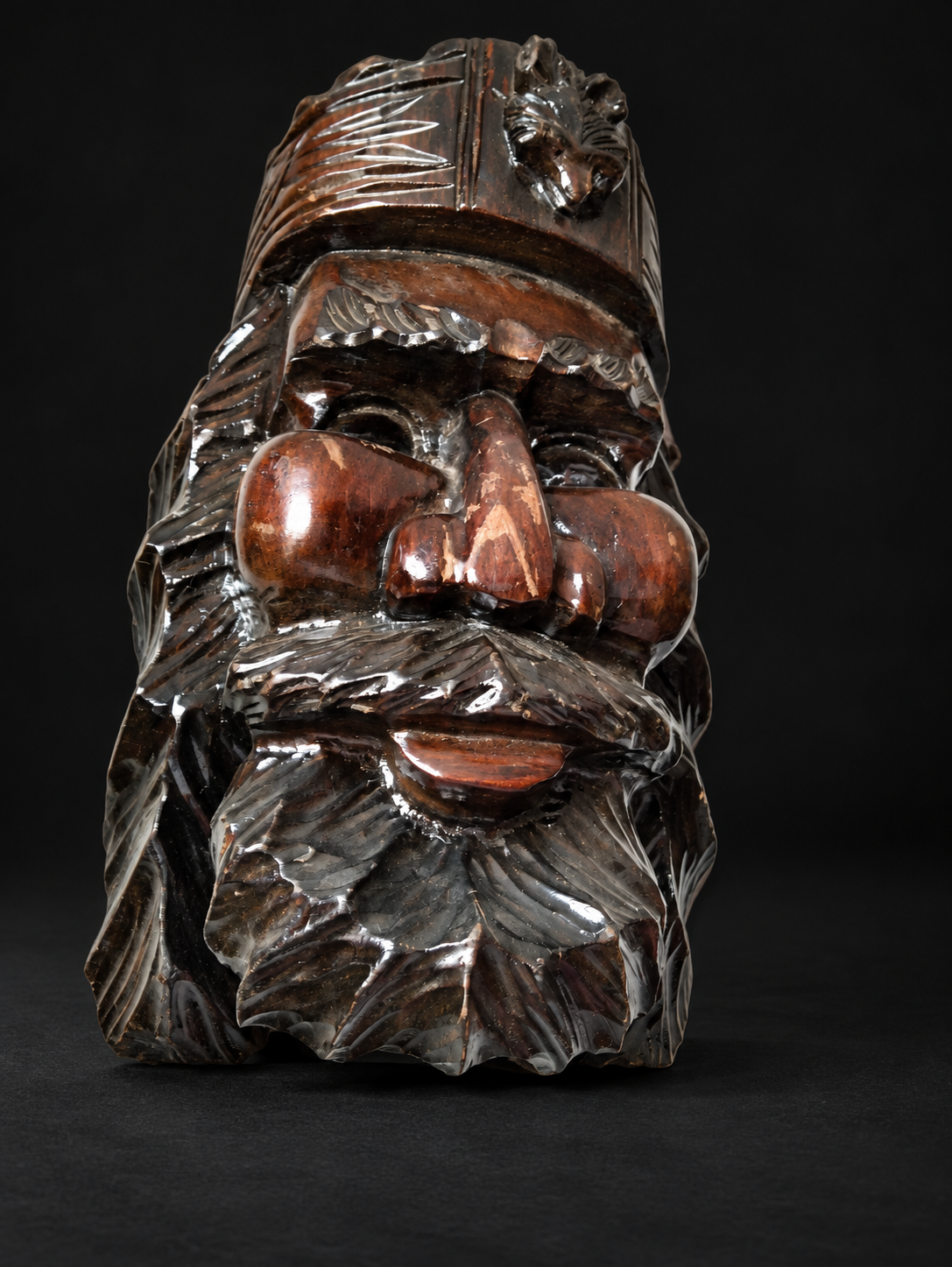 Carved Wooden Bearded-Face Wall Ornament — view 3