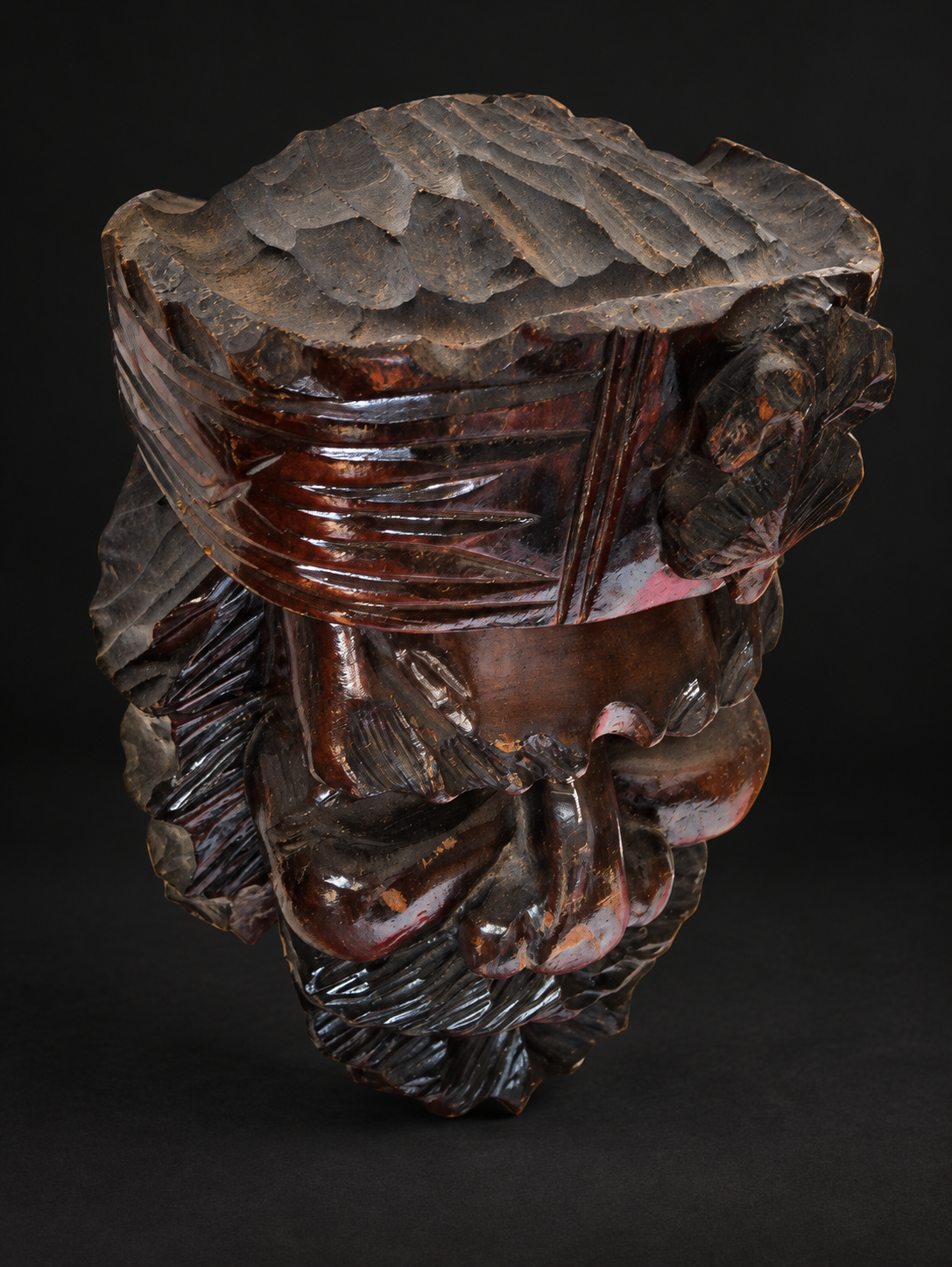 Carved Wooden Bearded-Face Wall Ornament — view 4