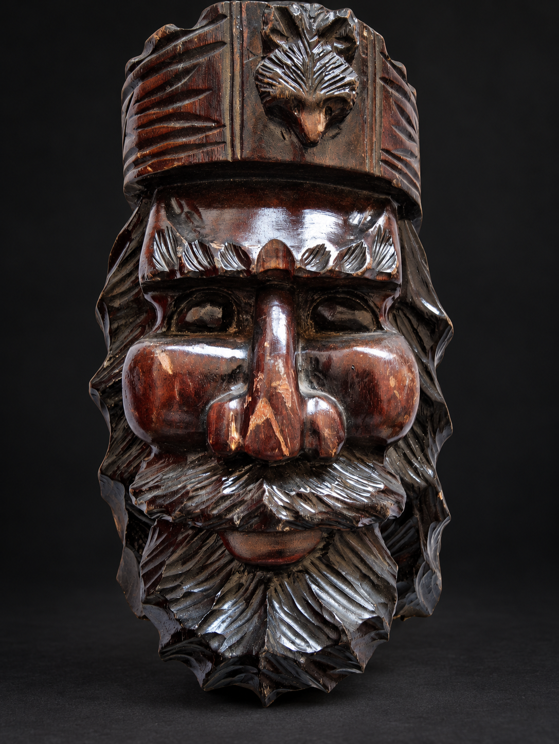 Carved Wooden Bearded-Face Wall Ornament — view 5