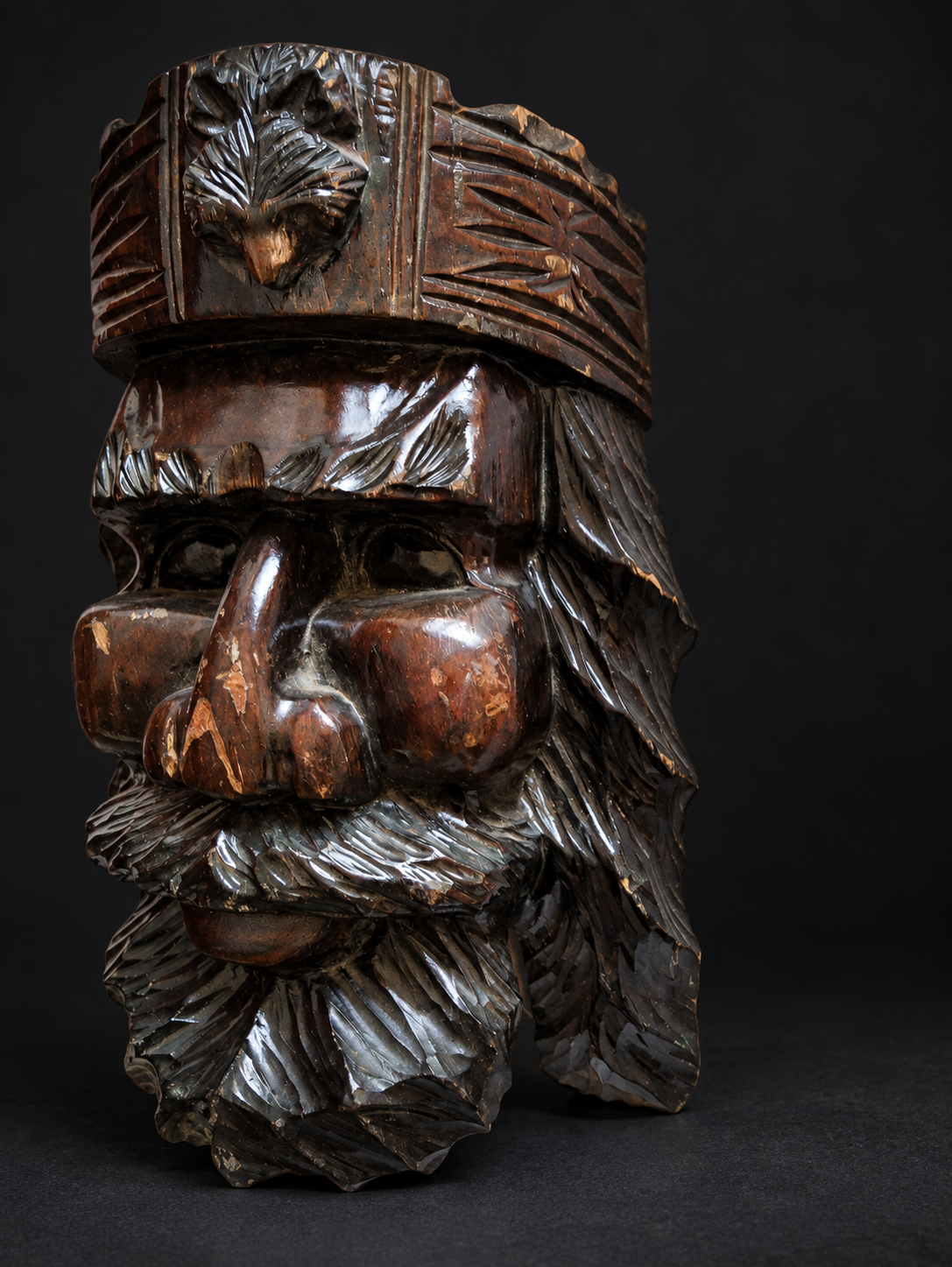 Carved Wooden Bearded-Face Wall Ornament — view 8