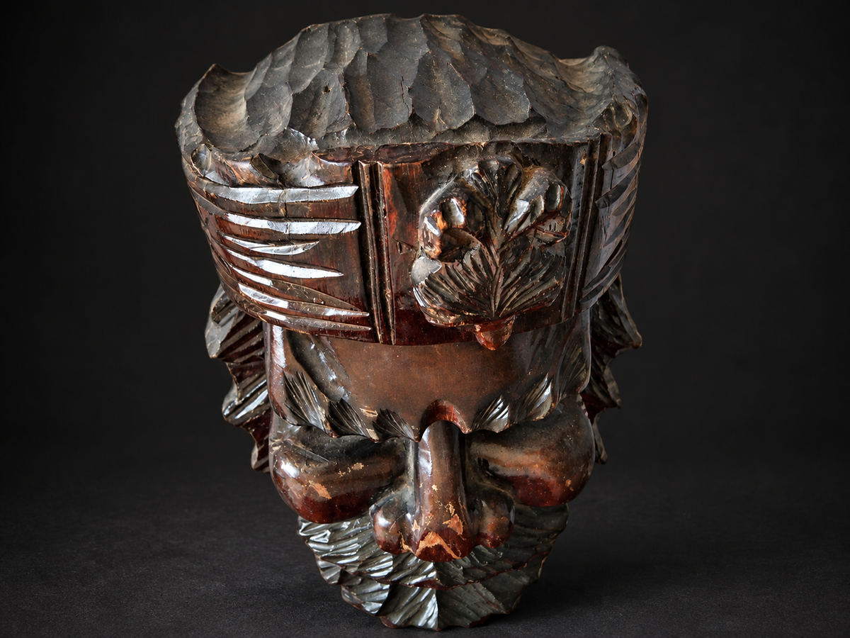 Carved Wooden Bearded-Face Wall Ornament — view 9
