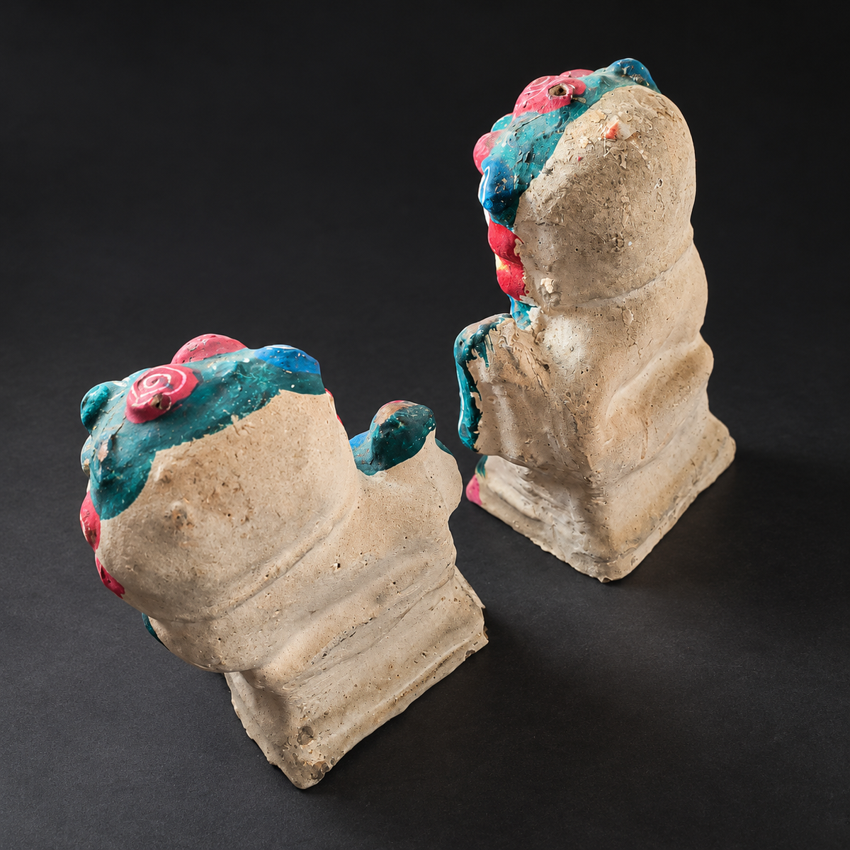 Painted Clay Lion Candleholders — A Pair — view 3