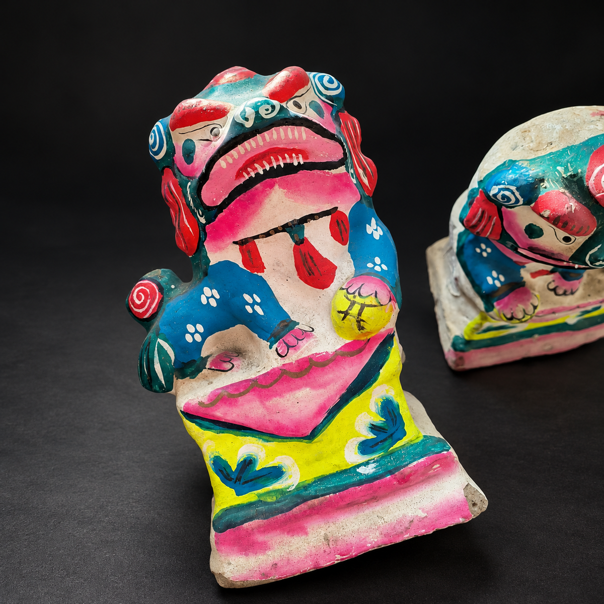 Painted Clay Lion Candleholders — A Pair — view 7