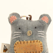 Handcrafted Linen Dusty Blue Mouse Bag Charm – handmade linen animal bag charm by Brusion