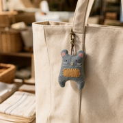Handcrafted Linen Dusty Blue Mouse Bag Charm – handmade linen animal bag charm by Brusion