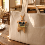 Handcrafted Linen Owl-Eyed Tiger Bag Charm – handmade linen animal bag charm by Brusion