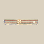 Fine Stripe Floral-Button Wristband – handmade patchwork fabric bracelet by Brusion