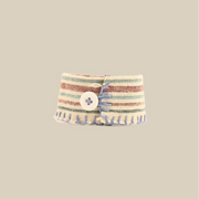 Fine Stripe Floral-Button Wristband – handmade patchwork fabric bracelet by Brusion