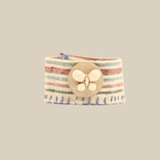 Fine Stripe Floral-Button Wristband – handmade patchwork fabric bracelet by Brusion