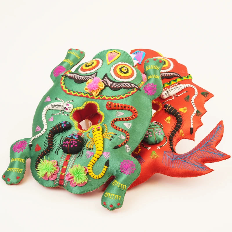 Guardian Toad Bag Charm - Green Protector | Hand-Embroidered – side view showing shape and hand-stitched details