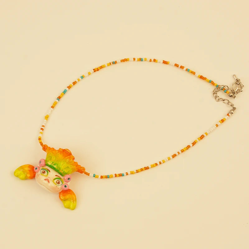Forest Sprite Pendant — Orange & Green