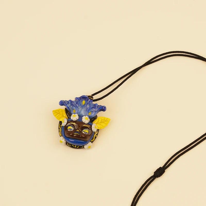 Moon Guardian Spirit Pendant - Blue Night Watcher – side view showing shape and hand-stitched details