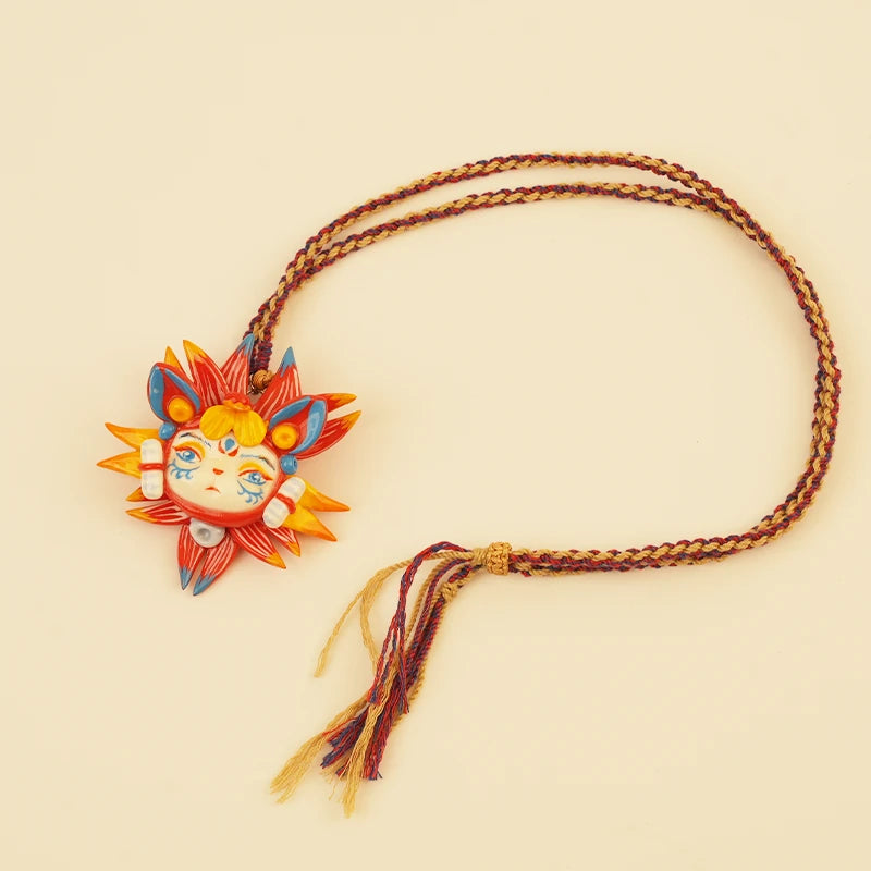 Sun Spirit Pendant - Red Braided Cord – handmade textile gift, main product view