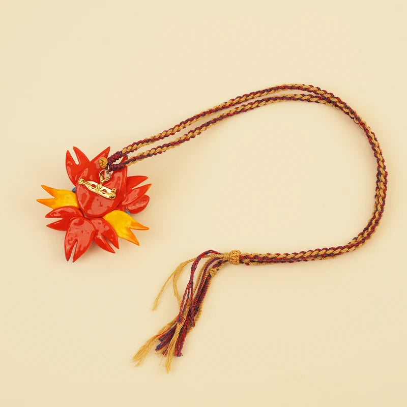 Sun Spirit Pendant — Red Weave Braided Chain