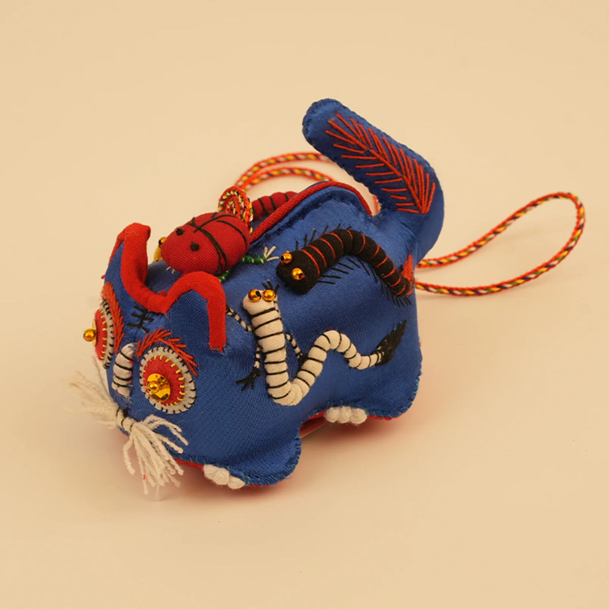 Mini Guardian Tiger - Azure | Hand-Sewn Folk Art – handmade textile gift, main product view