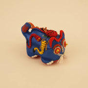 Mini Guardian Tiger - Azure | Hand-Sewn Folk Art – side view showing shape and hand-stitched details