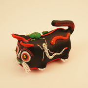 Hand-Embroidered Silk Blend Midnight Tiger Guardian Figure – handmade textile gift, main product view