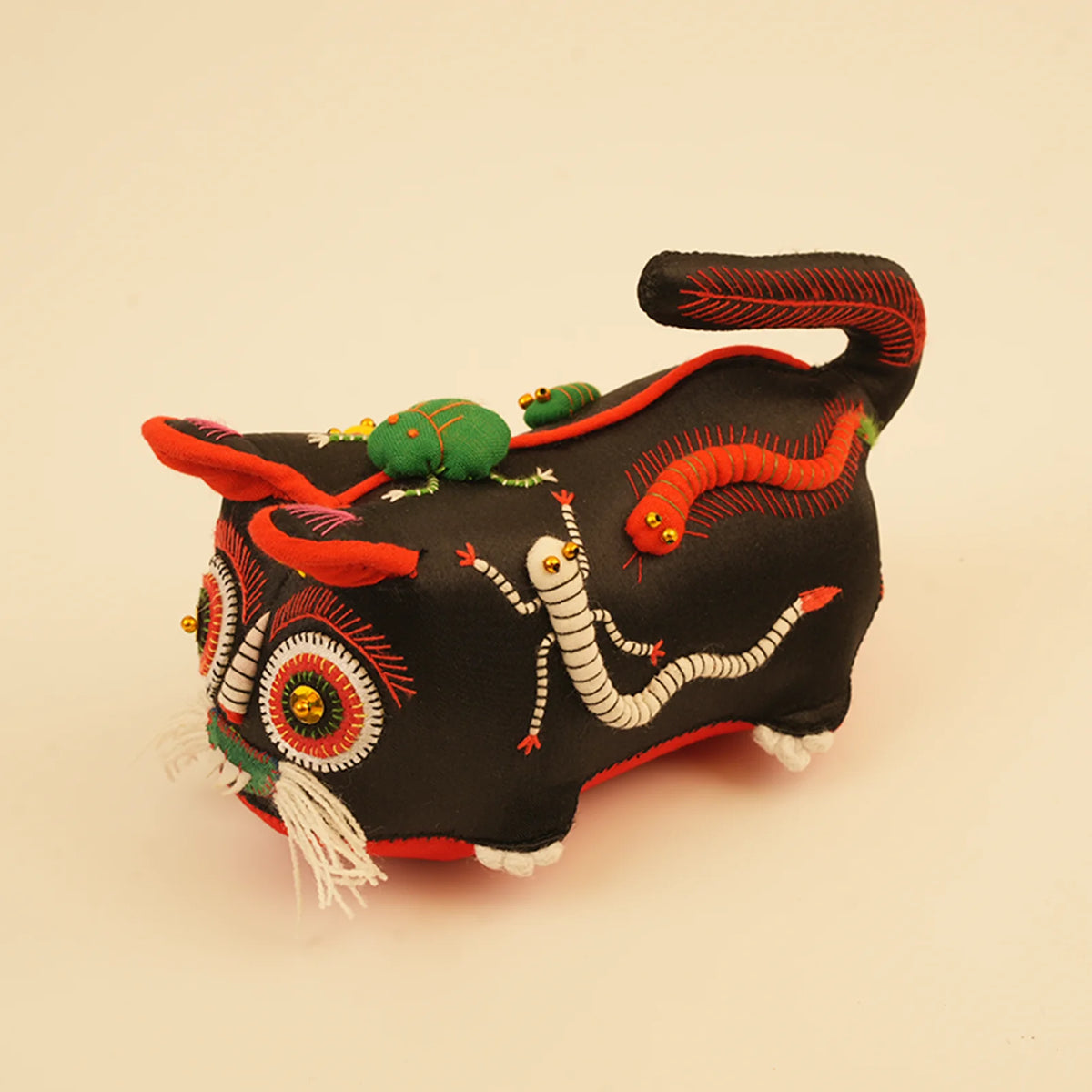 Hand-Embroidered Silk Blend Midnight Tiger Guardian Figure – handmade textile gift, main product view