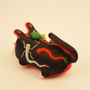 Hand-Embroidered Silk Blend Midnight Tiger Guardian Figure – back view and handcrafted finishing details