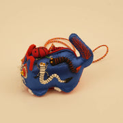 Mini Guardian Tiger - Azure | Hand-Sewn Folk Art – close-up of linen, patchwork, and textile texture