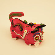Guardian Tiger - Blush | Hand-Embroidered Protector – close-up of linen, patchwork, and textile texture