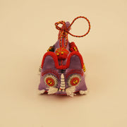 Mini Guardian Tiger - Amethyst | Hand-Sewn Folk Art – close-up of linen, patchwork, and textile texture