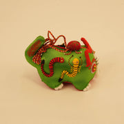 Hand-Sewn Linen Jade Tiger Mini Guardian – close-up of linen, patchwork, and textile texture