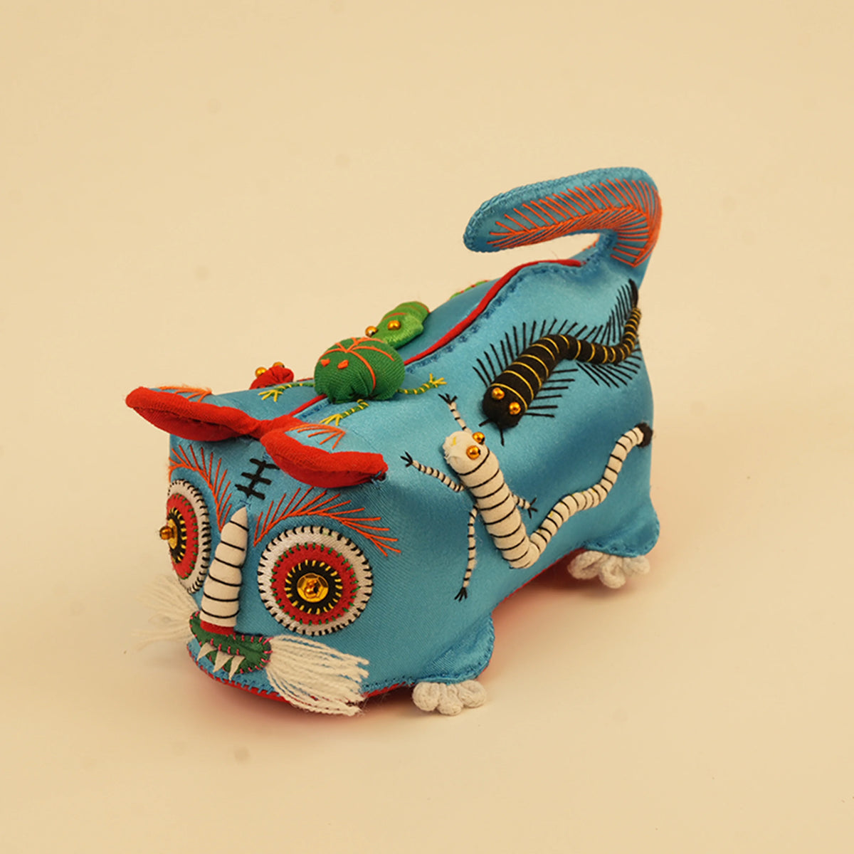 Guardian Tiger - Azure | Hand-Embroidered Protector – handmade textile gift by Brusion