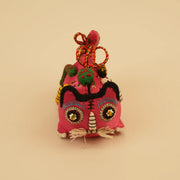 Hand-Sewn Linen Rose Quartz Tiger Mini Guardian – close-up of linen, patchwork, and textile texture