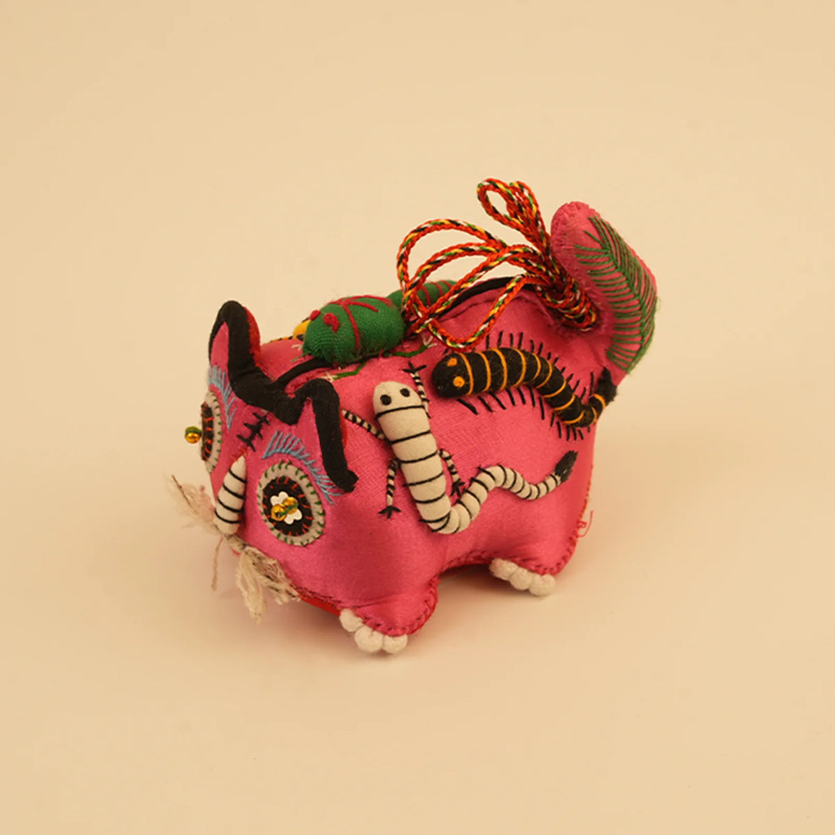 Hand-Sewn Linen Rose Quartz Tiger Mini Guardian – handmade textile gift, main product view