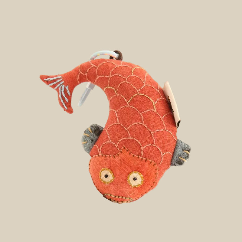 Handcrafted Linen Coral Red Seahorse Bag Charm