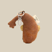 Handcrafted Linen Wood-Brown Seahorse Bag Charm – handmade linen animal bag charm by Brusion