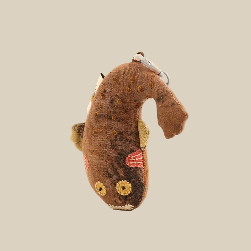 Handcrafted Linen Wood-Brown Seahorse Bag Charm