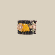 Indigo Fine-Stripe Fabric Wristband – handmade patchwork fabric bracelet by Brusion